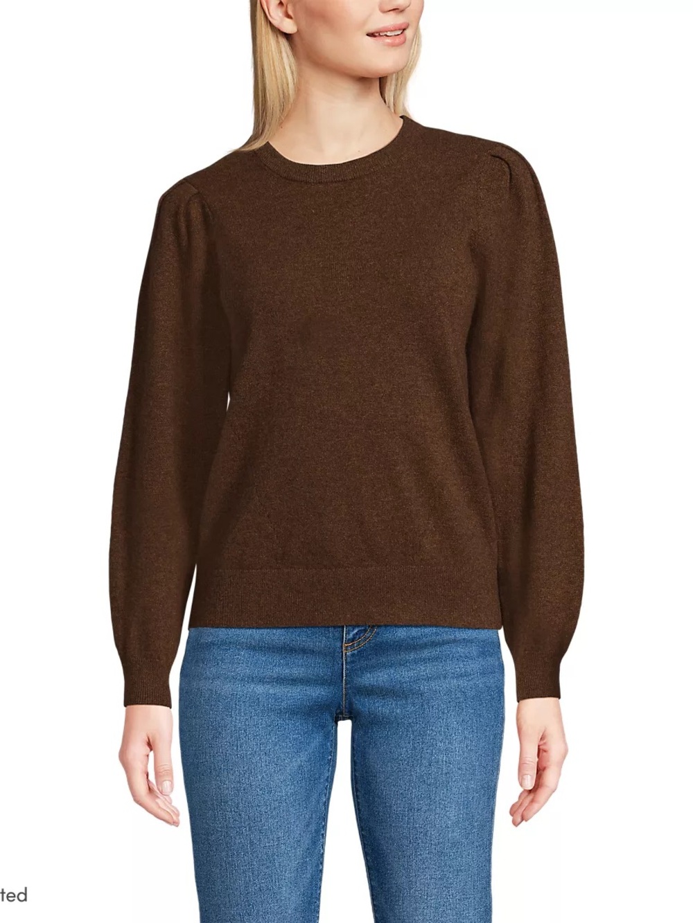 Lands’ End Cashmere Puff Sleeve Crew Neck Sweater